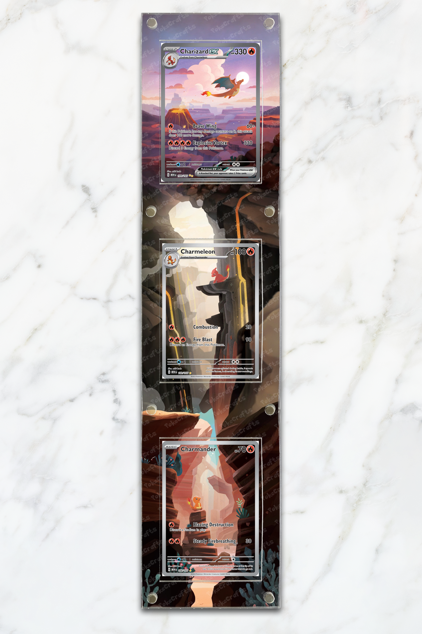 Charizard Evolution Line 151 3-in-1 Pokemon Extended Artwork Magnetic Acrylic Cases